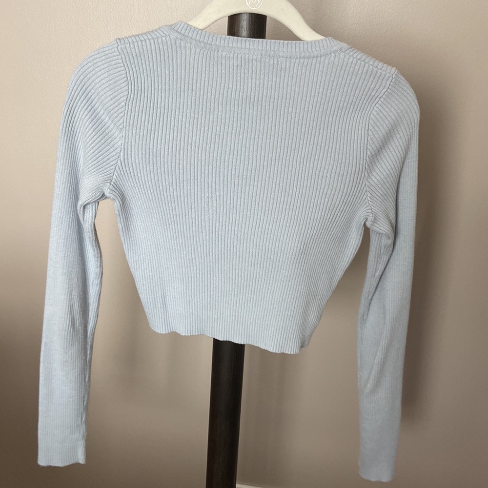 Blue Ribbed Cropped Long Sleeve - Picture 3 of 3